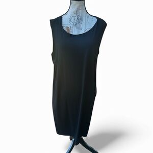 Eileen Fisher Black Sleeveless Overlay Layered Jersey Midi Tank Dress Large Soft